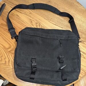 LL Bean Messenger Bag Black Laptop Compartment Daily Organizer Travel Bag